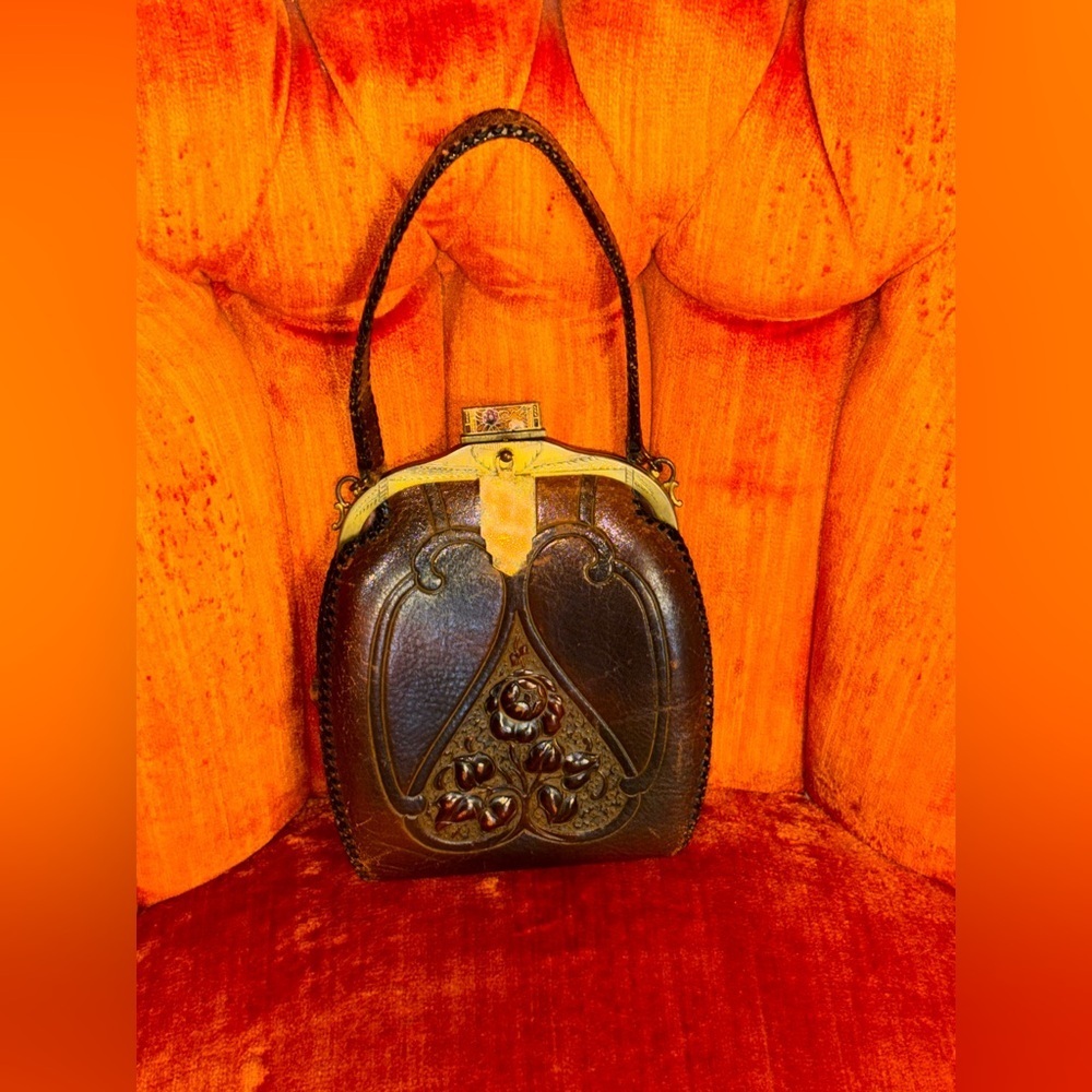 VTG Justin Leather Co Purse Art Nouveau Hand Tooled Leather Turnloc Clasp 1921​​ - Picture 3 of 14